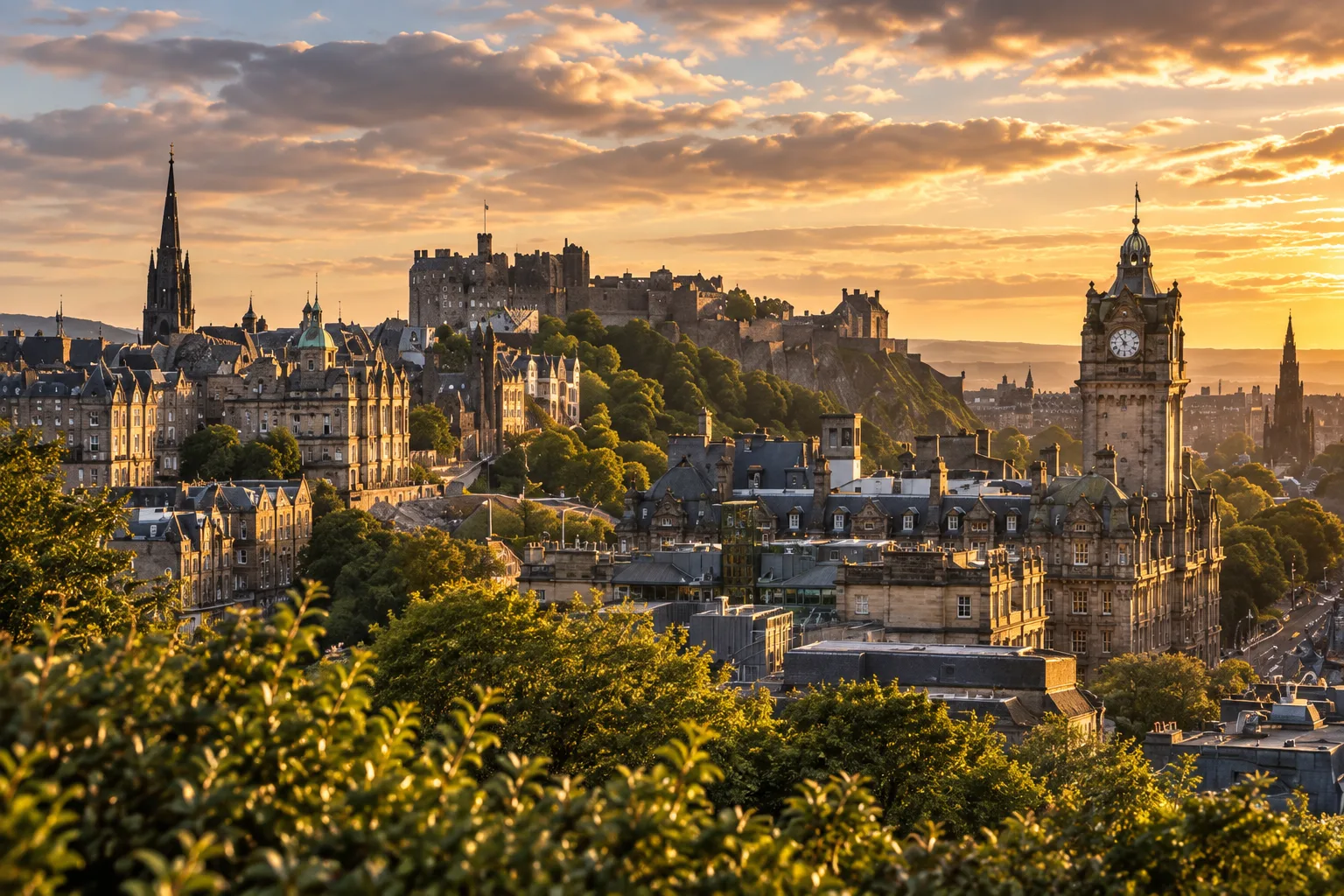 Illustrative Edinburgh skyline in warm evening light
